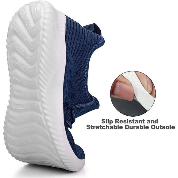 Women's Dark Blue Slip-On Walking Shoes Lightweight Breathable Non-Slip Sneakers - Picture 3 of 6